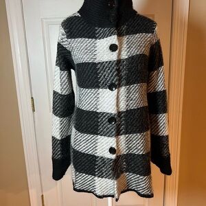 Maryline Italy Black Gray Plaid Mohair Wool Blend Cardigan Sweater Size M Cozy